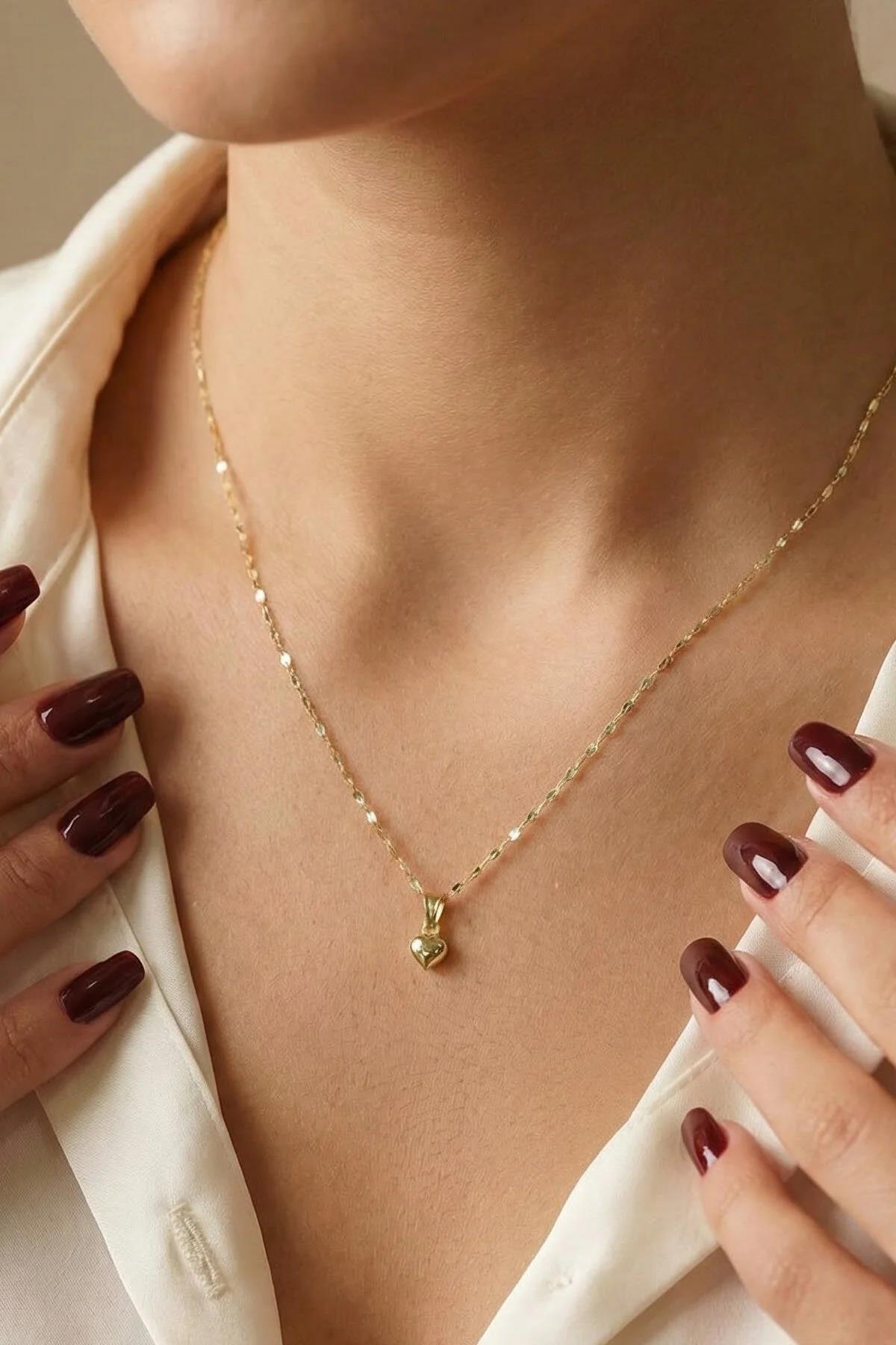 14 Ayar Altın Aynalı Zincir Kalp Kolye 1.30 mm - Fiyonk Kuyumculuk