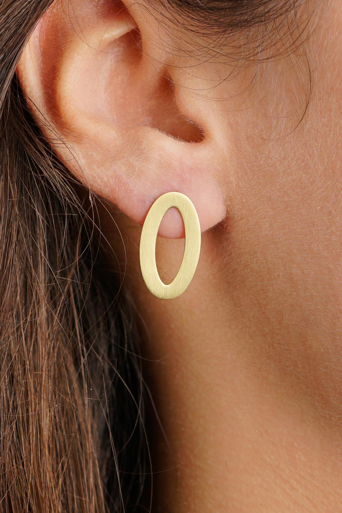 14 Ayar Altın Ellipse Oval Çerçeve Küpe