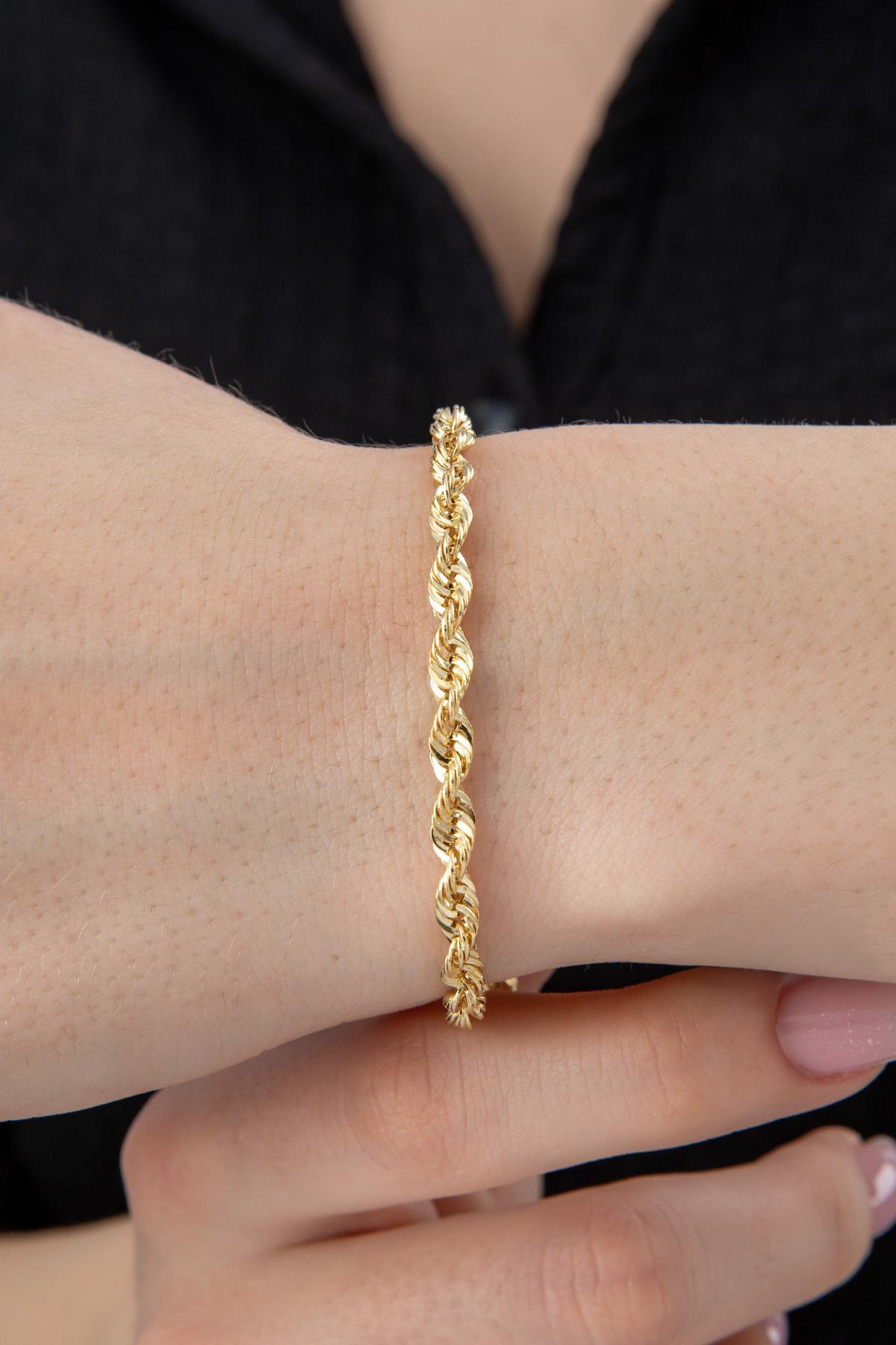 14 Ayar Altın Işıltılı Burgu Halat Zincir Bileklik 3.90 mm
