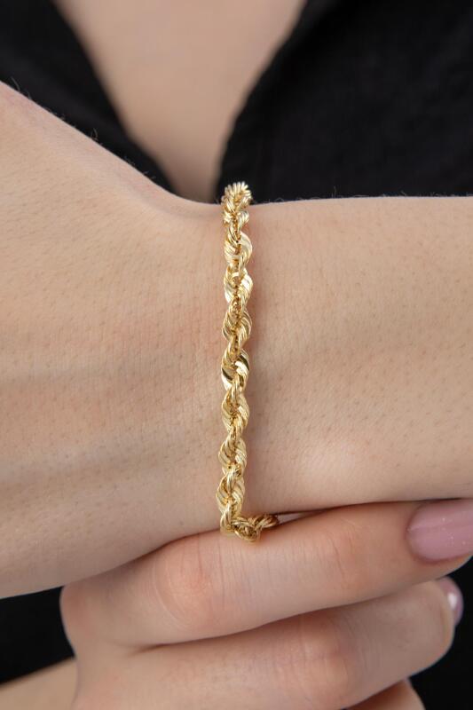 14 Ayar Altın Işıltılı Burgu Halat Zincir Bileklik 4.40 mm - Fiyonk Kuyumculuk