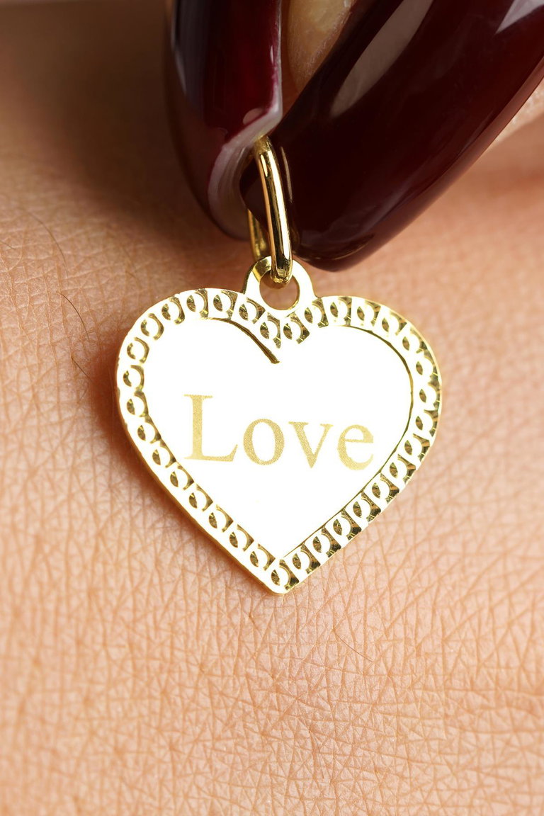 14 Ayar Altın İtalyan Kalp Love Kolye Ucu