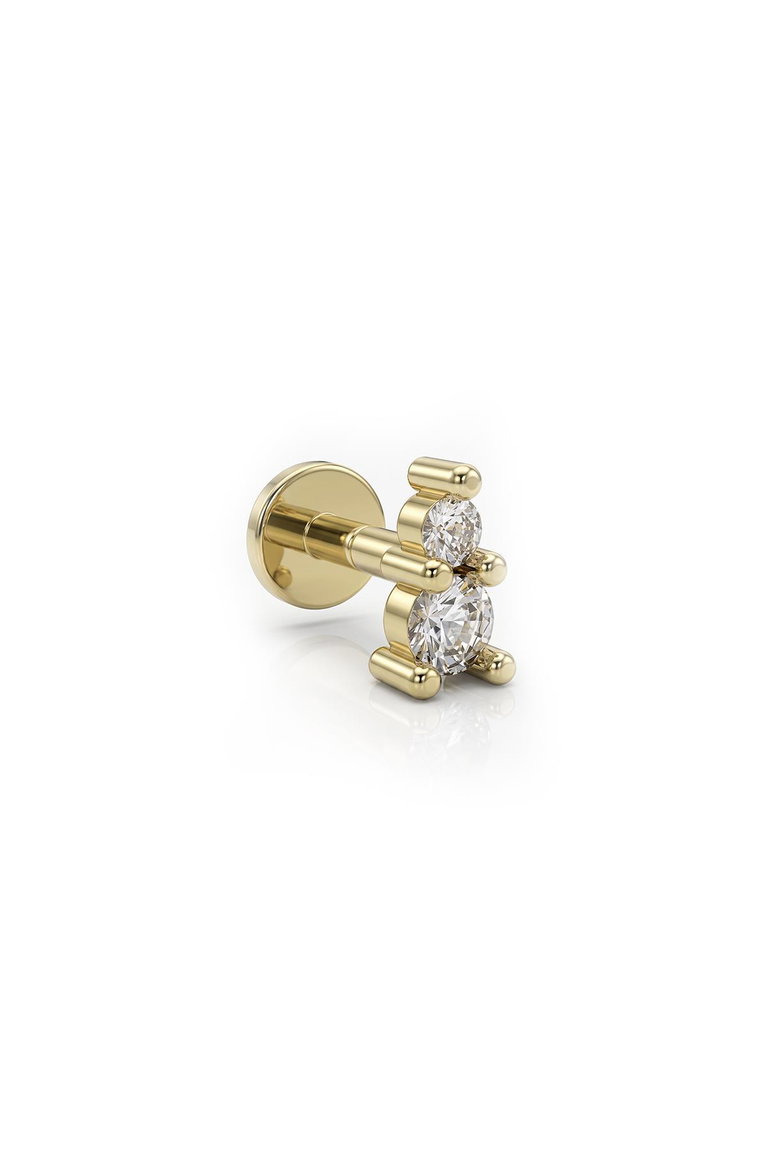 14 Ayar Altın Minimalist Çift Taşlı Piercing