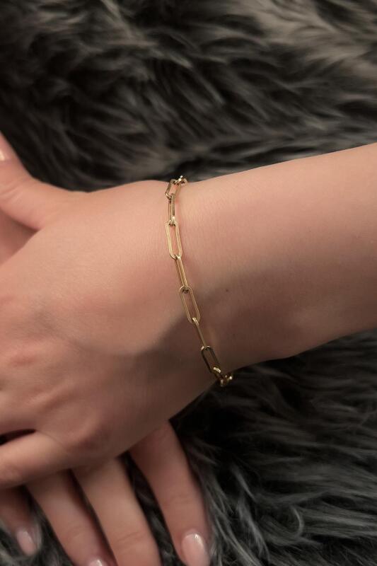 14 Ayar Altın Omega Kilit Detaylı Ataç Bileklik 5 mm - Fiyonk Kuyumculuk