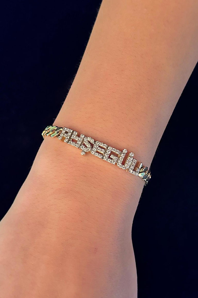 14 Ayar Altın Pırlanta Taşlı İsimli Künye Bileklik