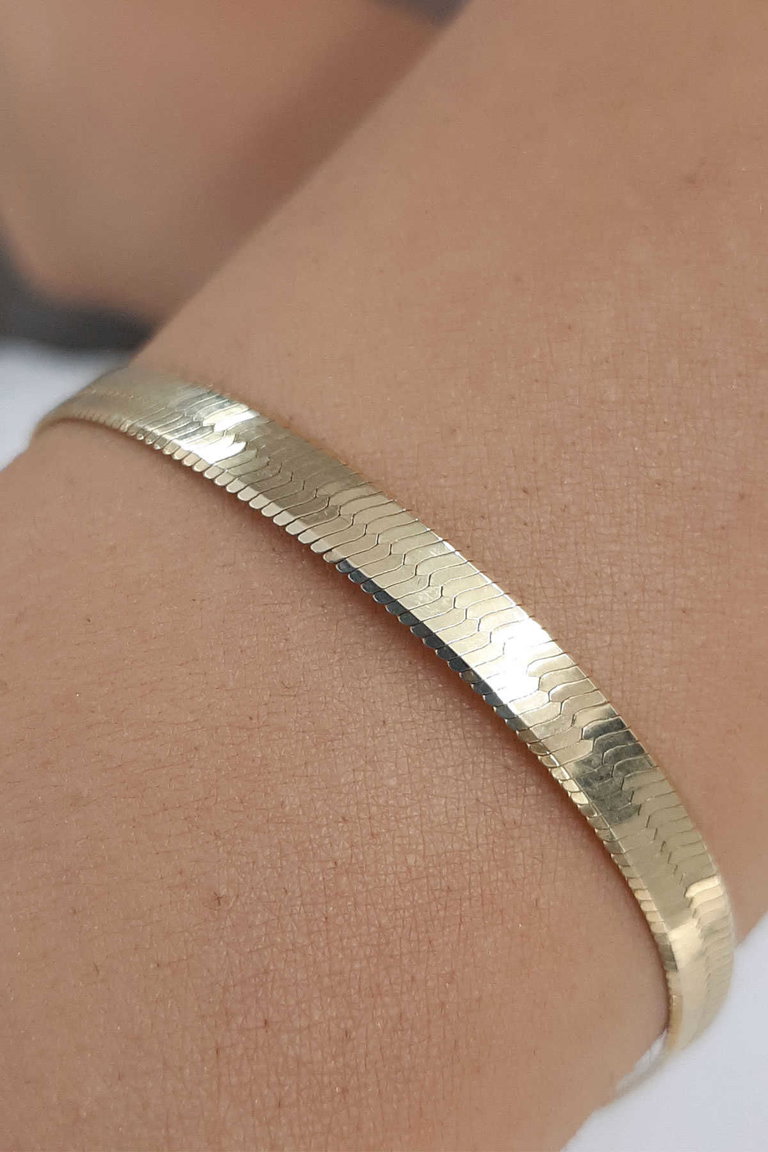14 Ayar Altın İtalyan Ezme Bileklik 5 mm