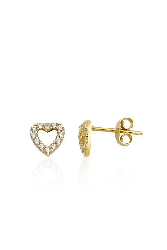 14 Ayar Altın Swarovski Taşlı Kalp Küpe - Fiyonk Kuyumculuk